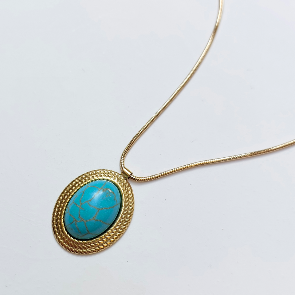 Çelik Turkuaz Taşı Kolye