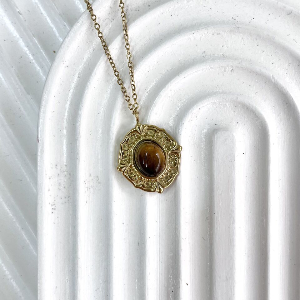 Çelik Kaplangözü Taşı Kolye