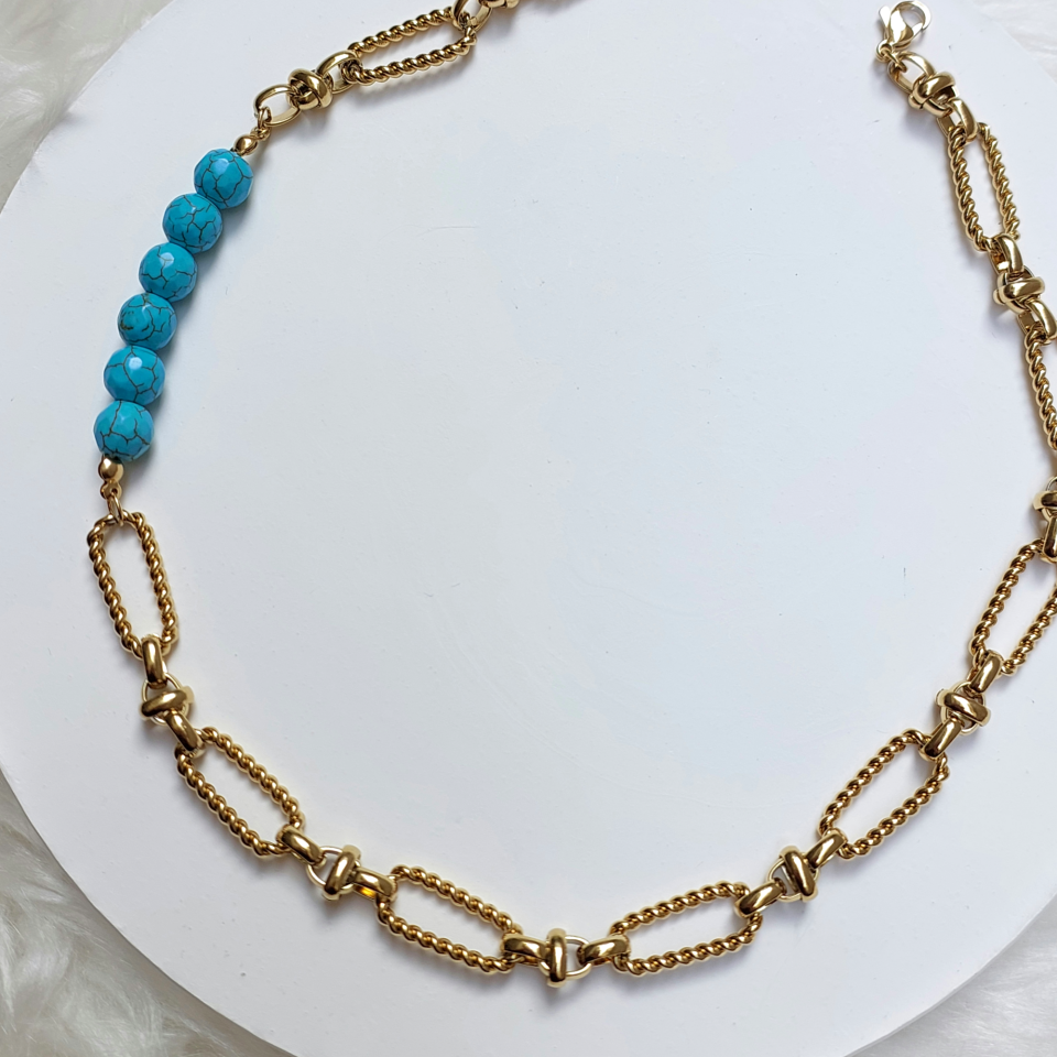 Çelik Turkuaz Taşı Kolye