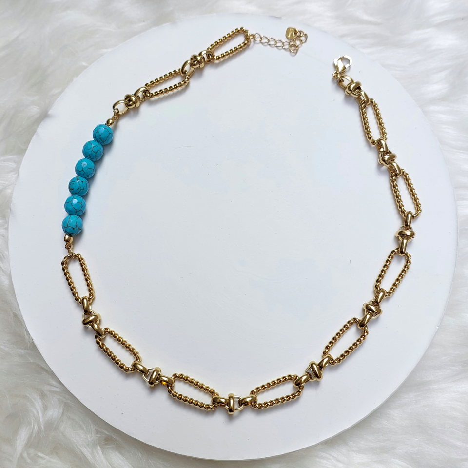 Çelik Turkuaz Taşı Kolye