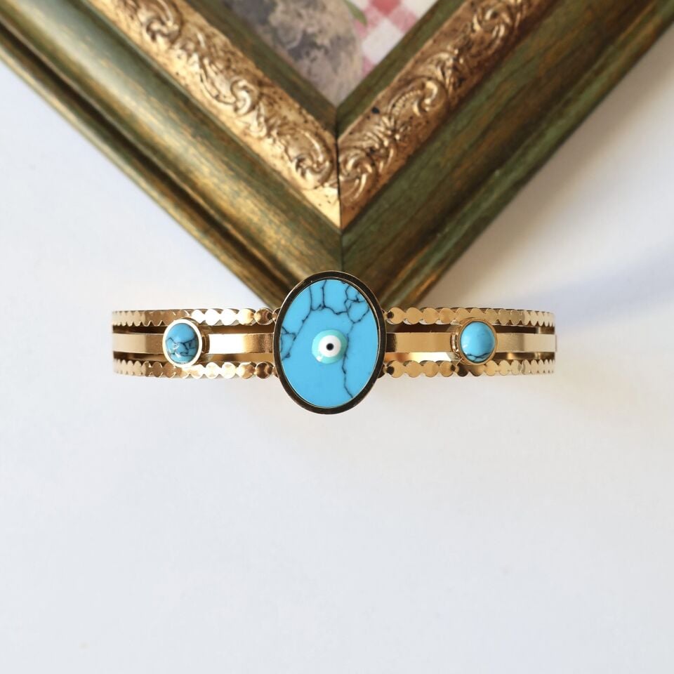 Çelik Turkuaz Taşı Göz Kelepçe