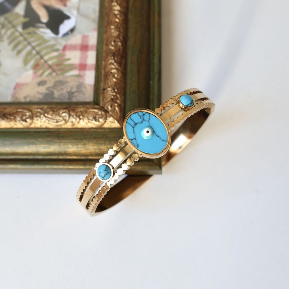 Çelik Turkuaz Taşı Göz Kelepçe