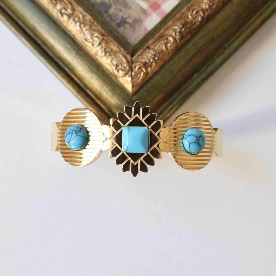 Çelik Turkuaz Taşı Kelepçe