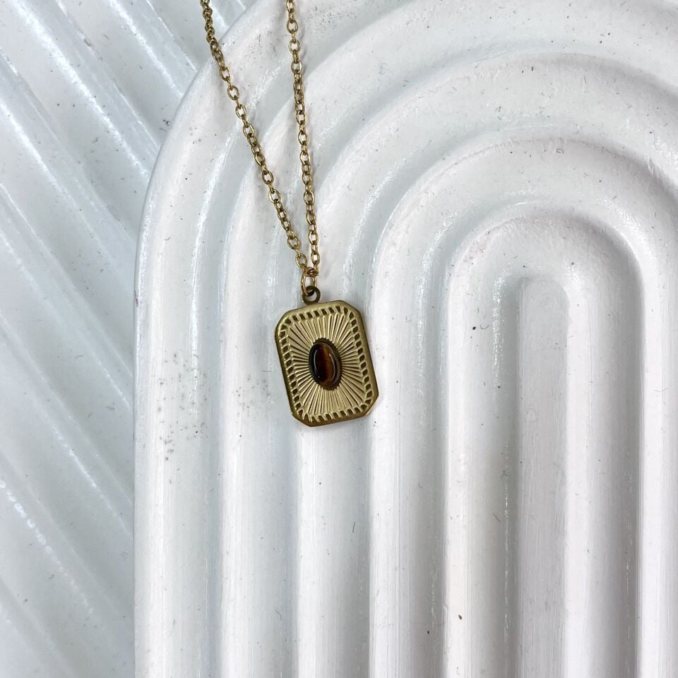 Çelik Kaplan Gözü Taşı Kolye