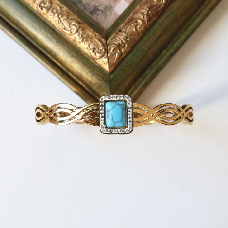 Çelik Turkuaz Taşı Kelepçe