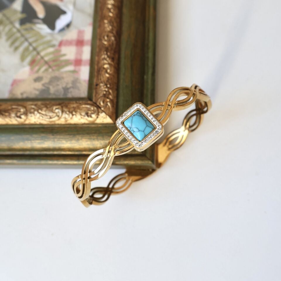 Çelik Turkuaz Taşı Kelepçe