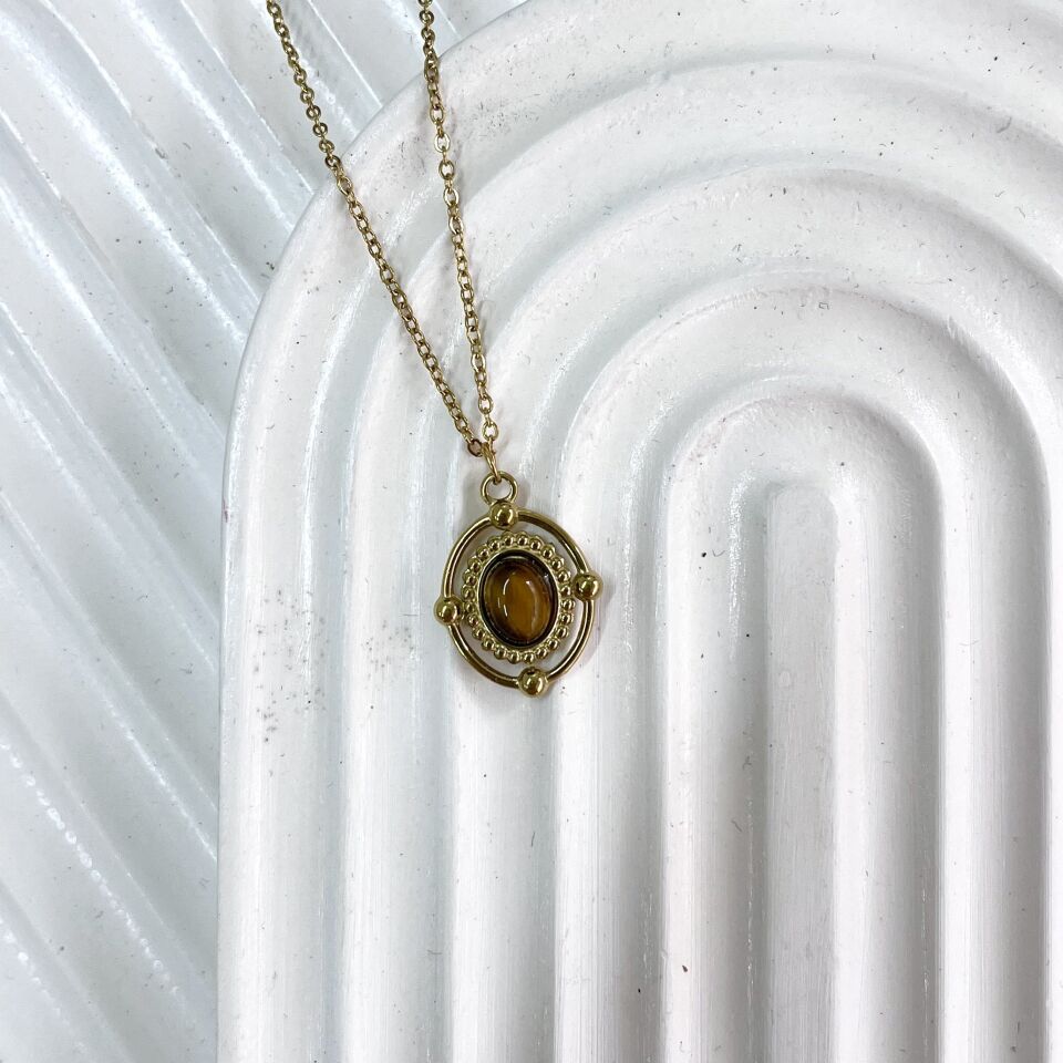 Çelik Kaplangözü Taşı Kolye