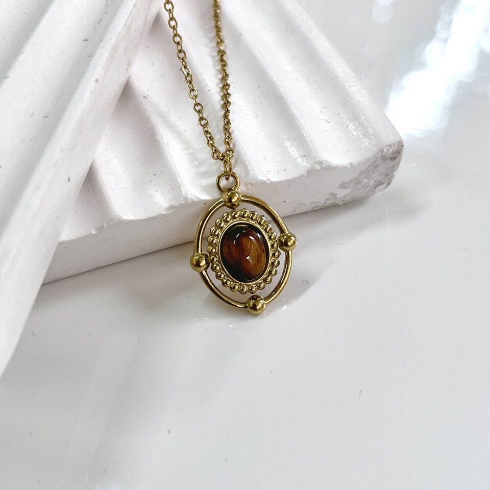 Çelik Kaplangözü Taşı Kolye