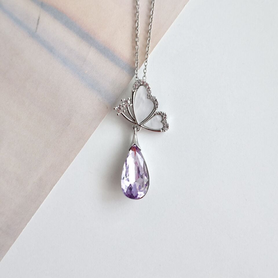 Çelik Sedef Taşı Kelebek Kolye