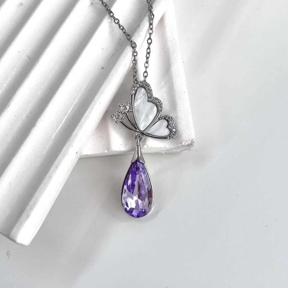 Çelik Sedef Taşı Kelebek Kolye