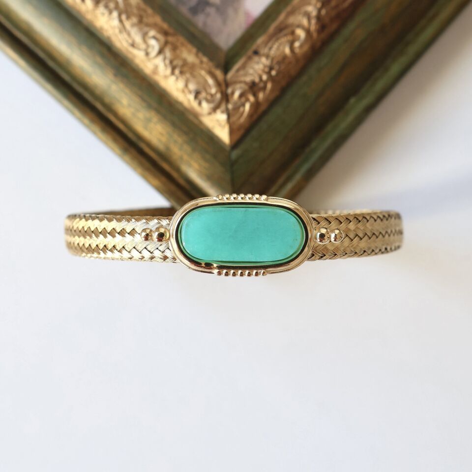 Çelik Yeşil Taşlı Kelepçe