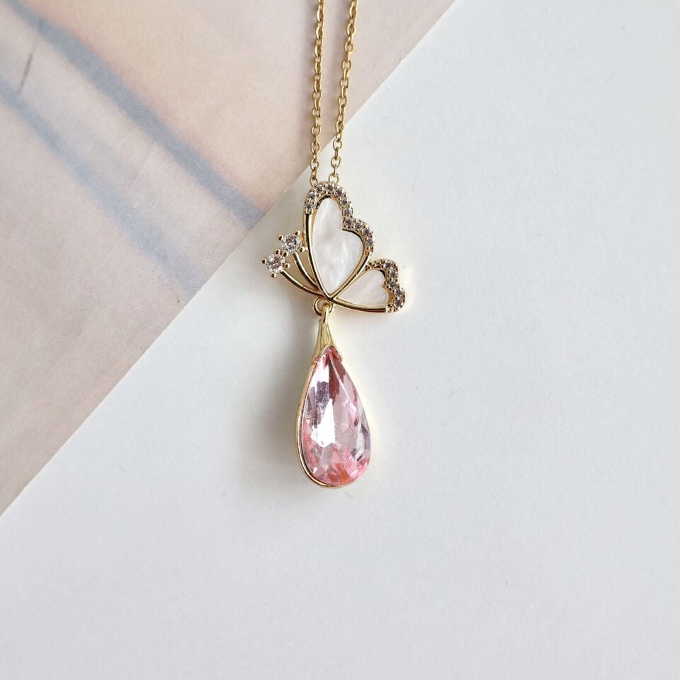 Çelik Sedef Taşı Kelebek Kolye