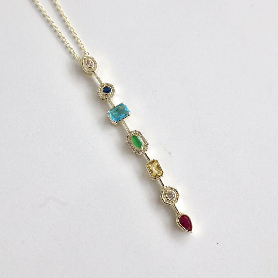 Renkli Taşlı Sallantı Kolye