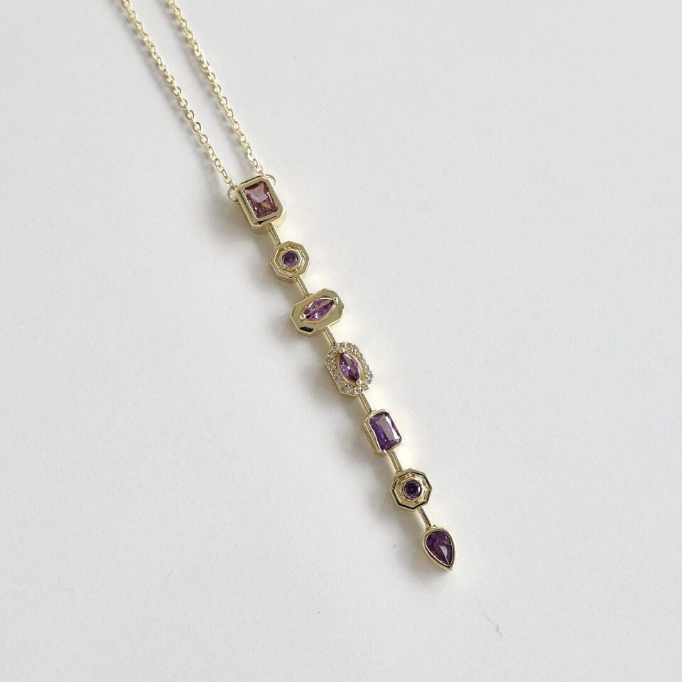 Mor Taşlı Sallantı Kolye