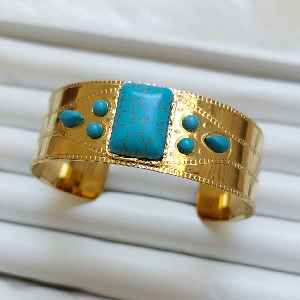 Çelik Turkuaz Taşı Kelepçe