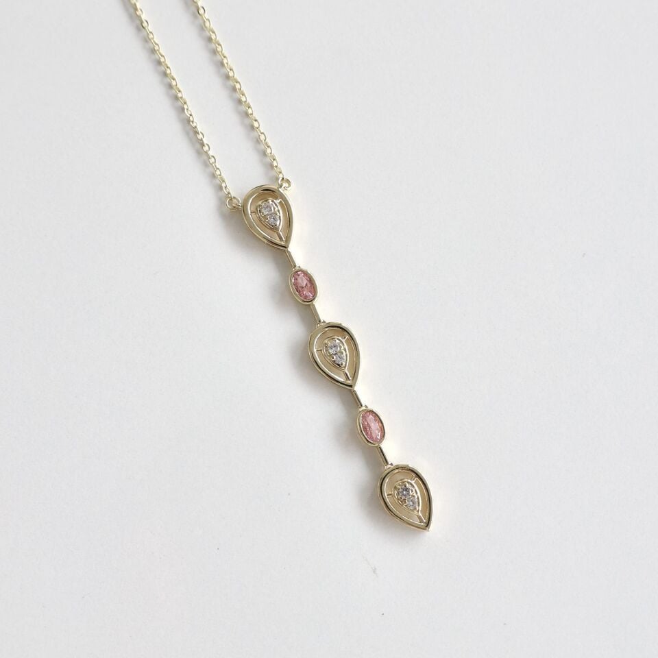 Pembe Taşlı Sallantı Kolye