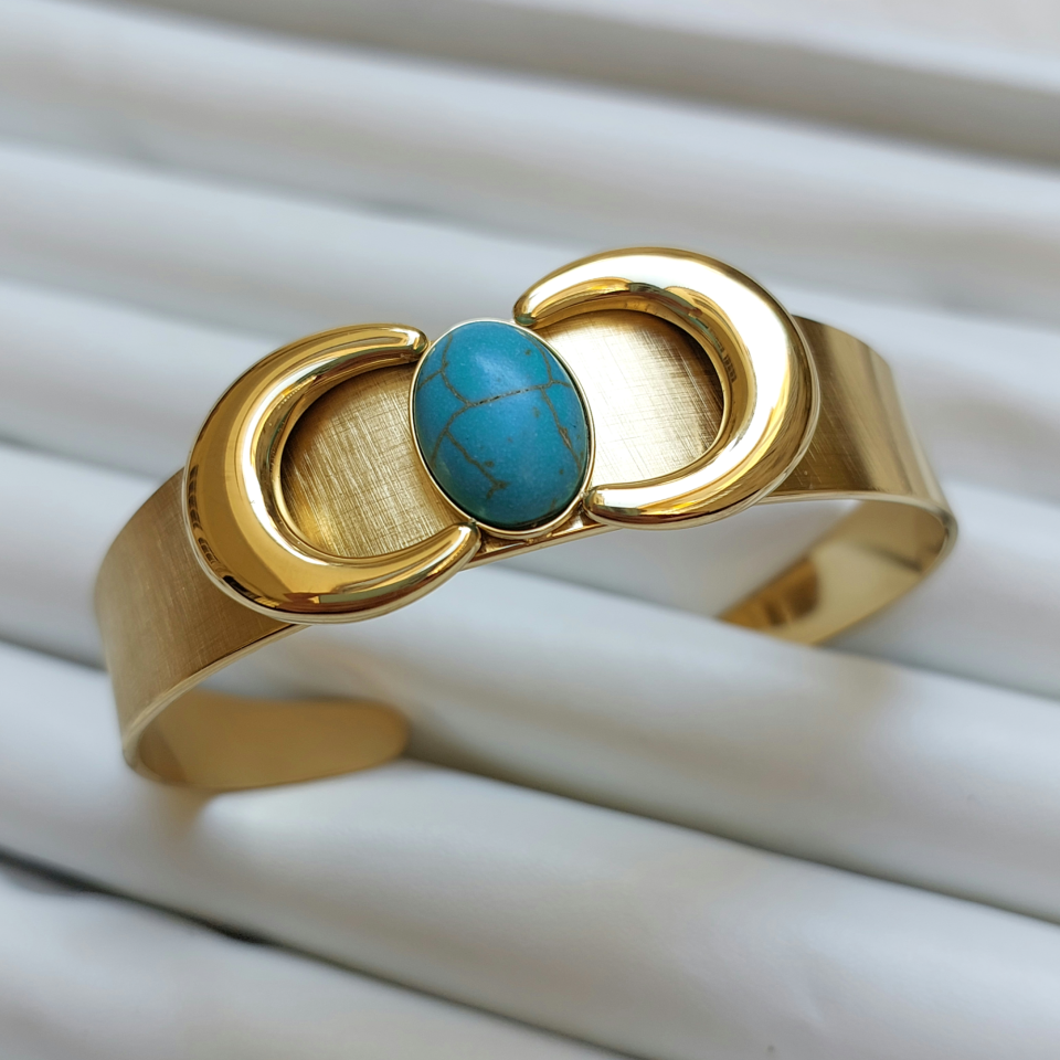 Çelik Turkuaz Taşı Kelepçe