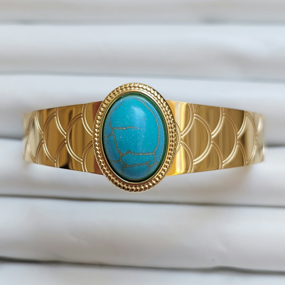 Çelik Turkuaz Taşı Kelepçe