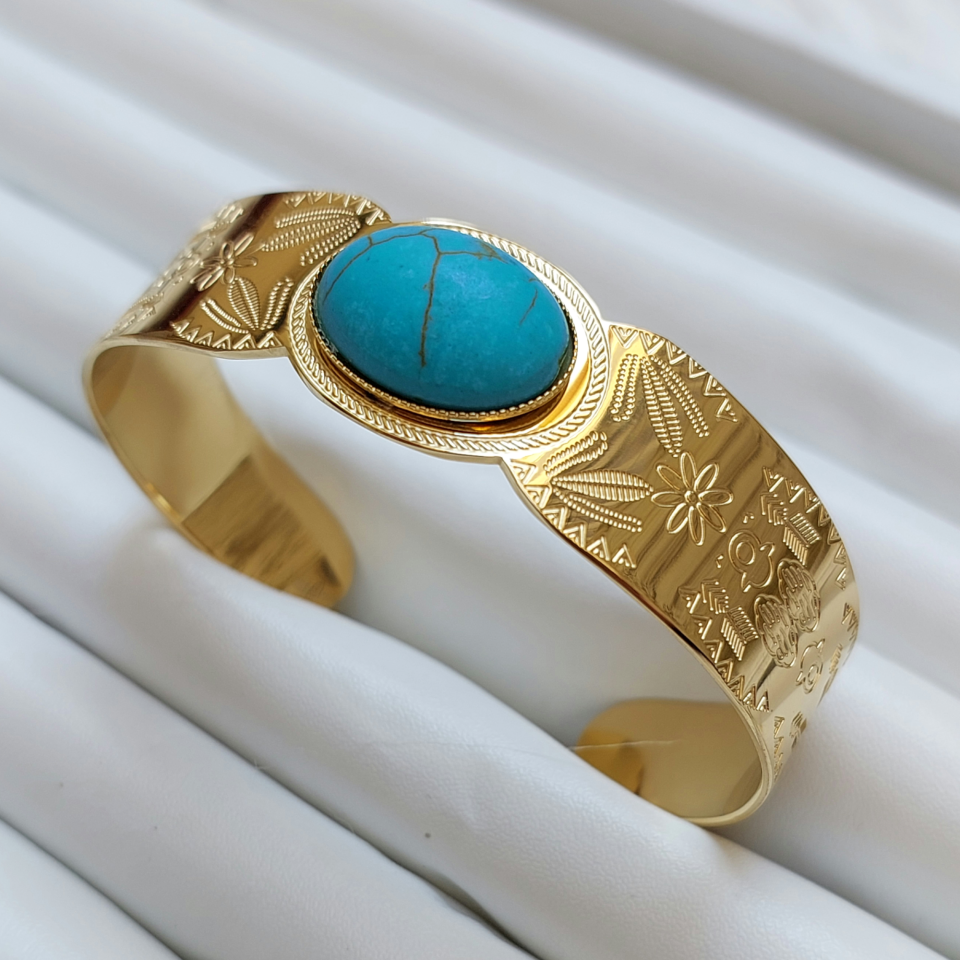 Çelik Turkuaz Taşı Kelepçe