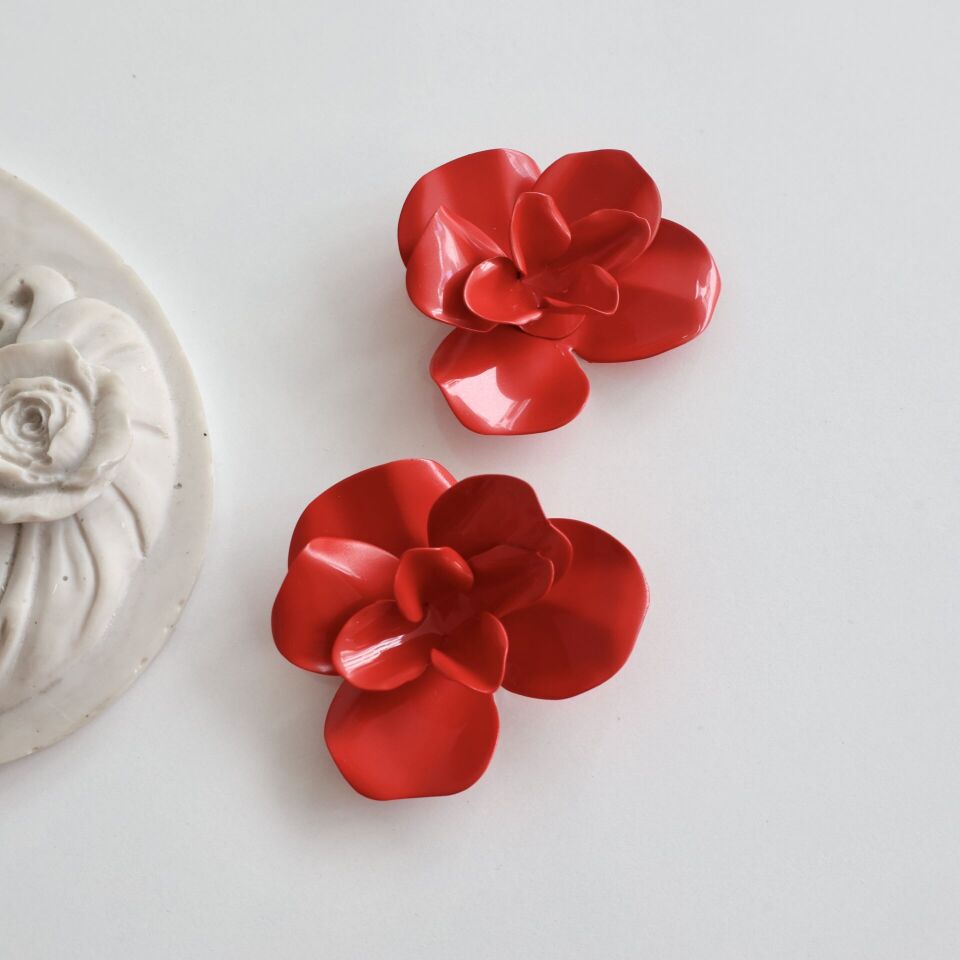 Kırmızı Çiçek Küpe