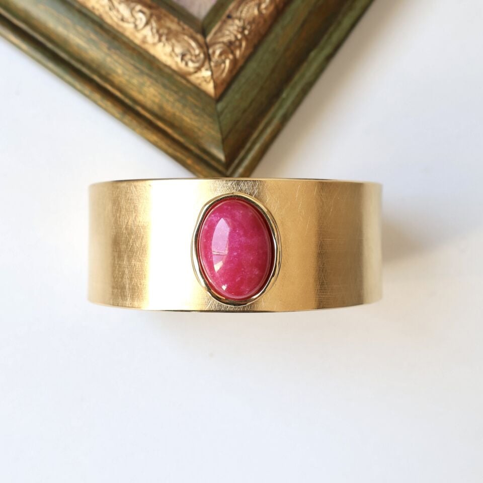 Çelik Pembe Taşlı Kelepçe