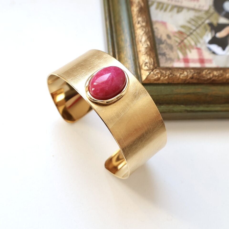 Çelik Pembe Taşlı Kelepçe