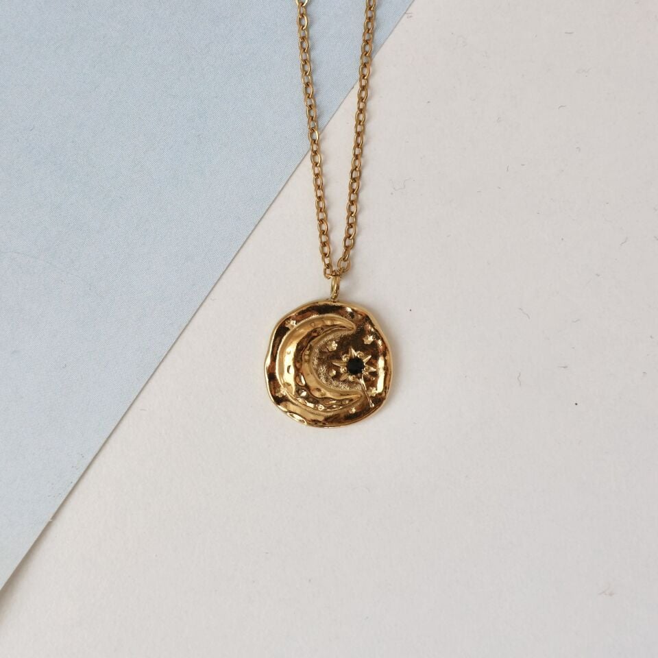 Çelik Taşlı Ay Kolye