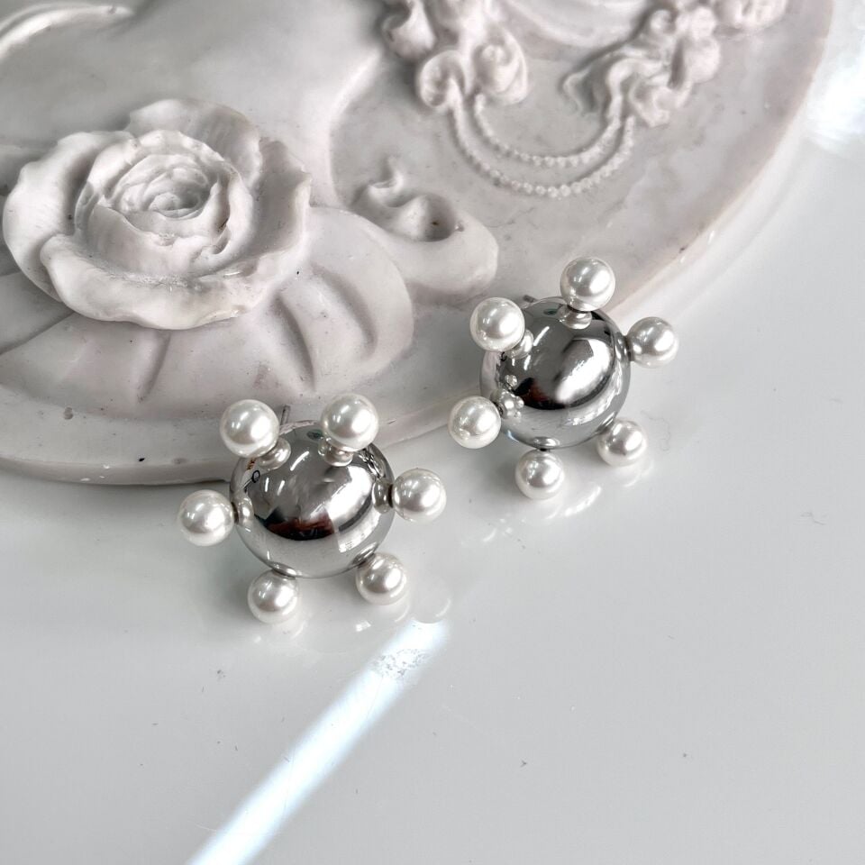 Çelik İnci Çiçek Küpe