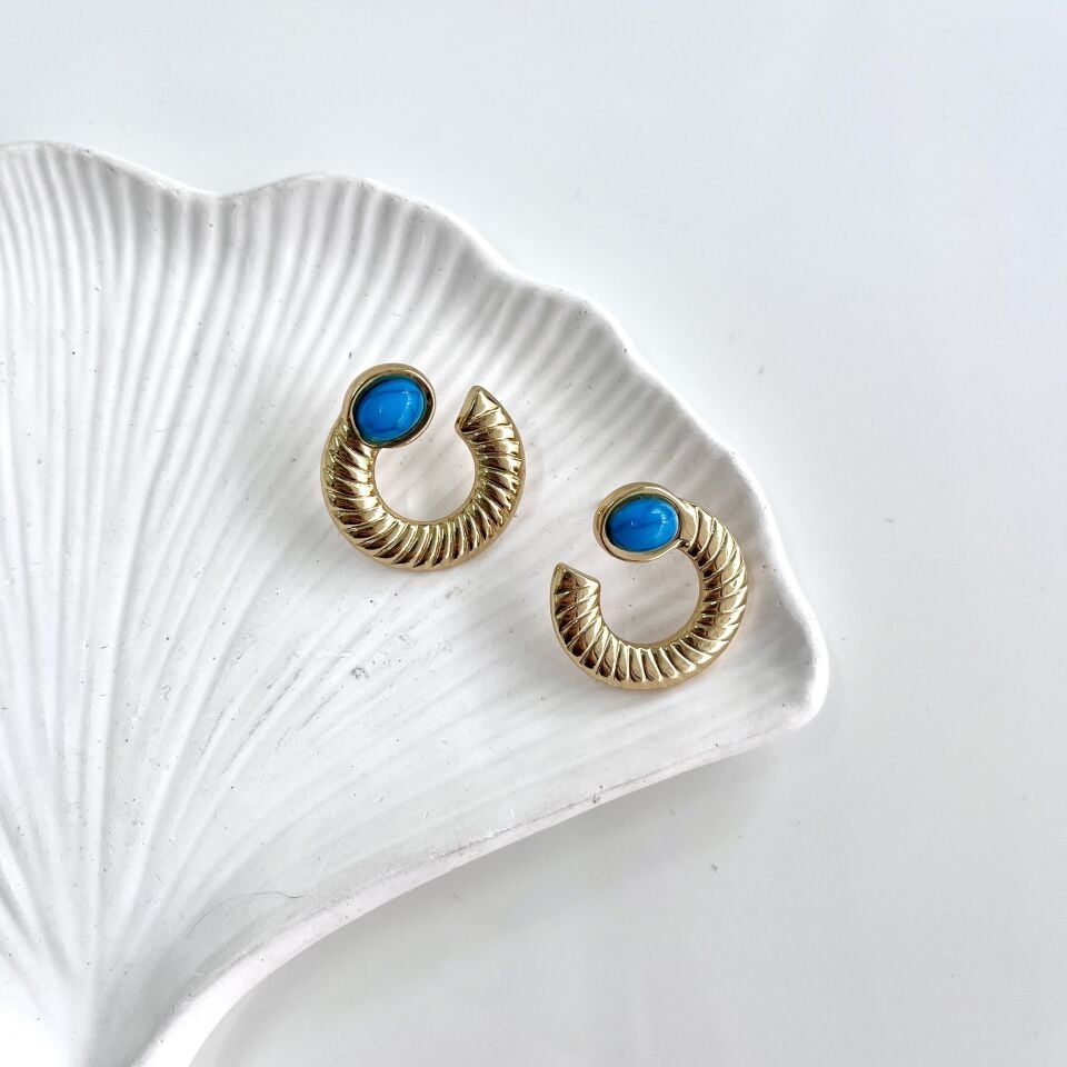 Çelik Turkuaz Taşı Küpe