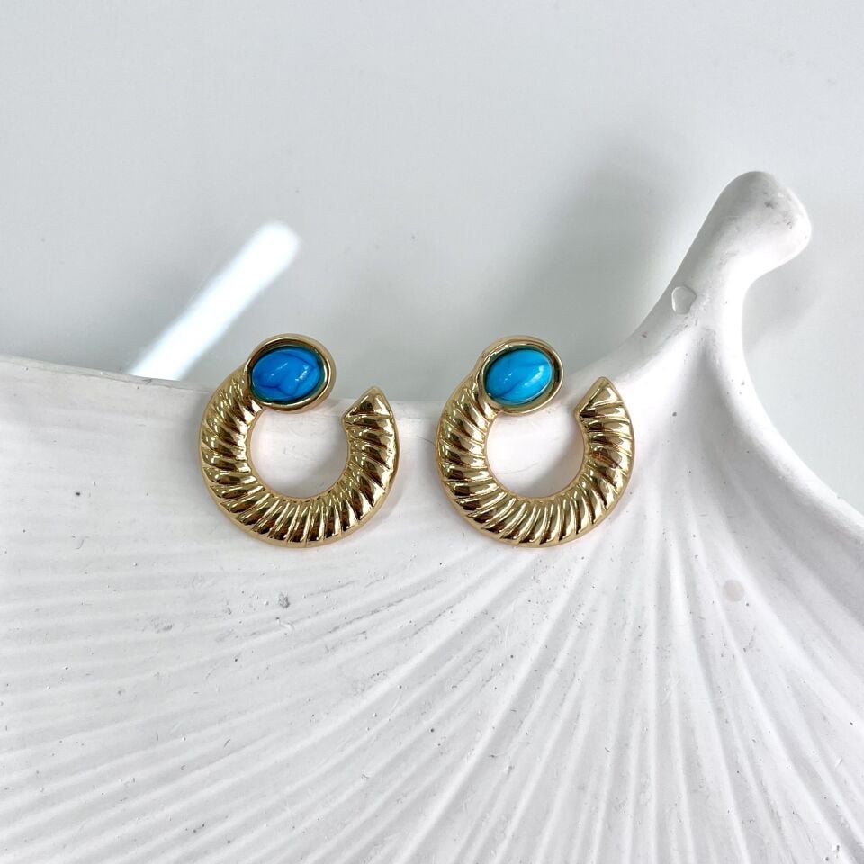 Çelik Turkuaz Taşı Küpe