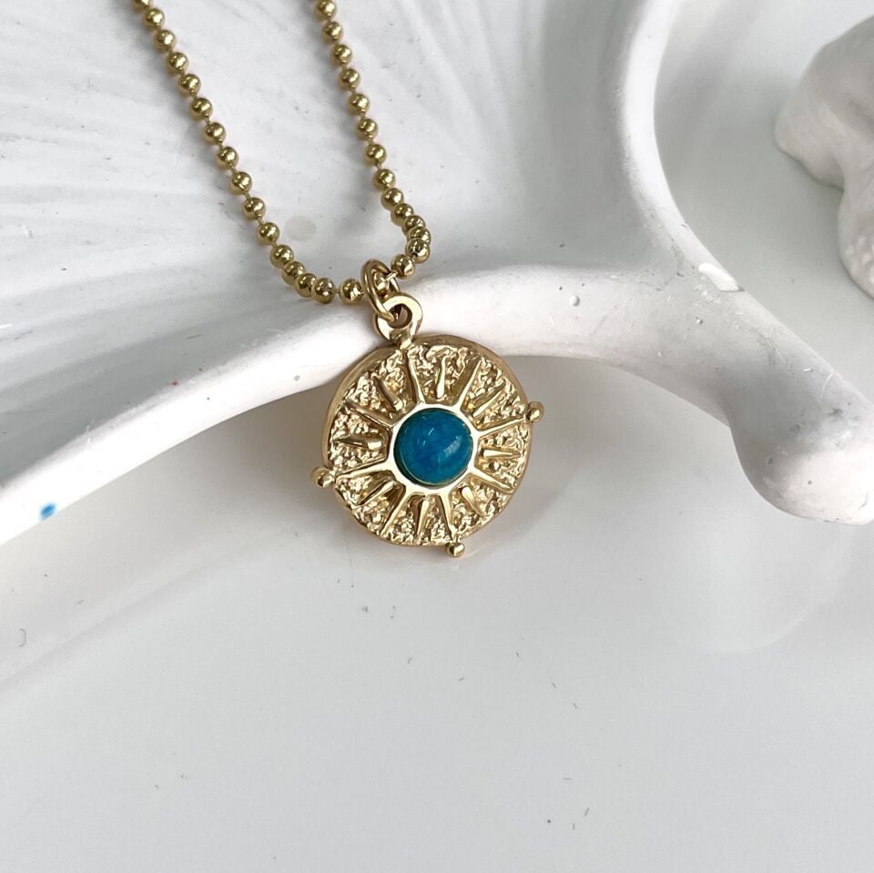 Çelik Mavi Taşlı Kolye