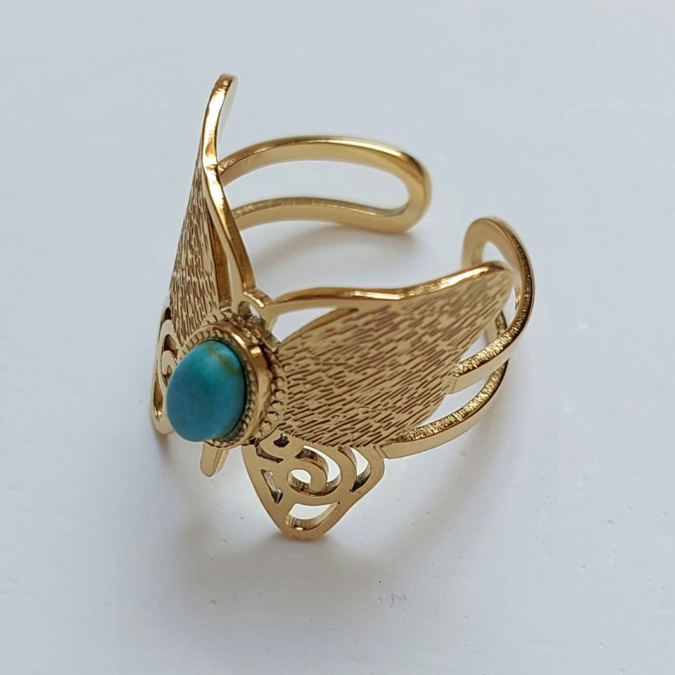 Çelik Kelebek Turkuaz Taşı Yüzük