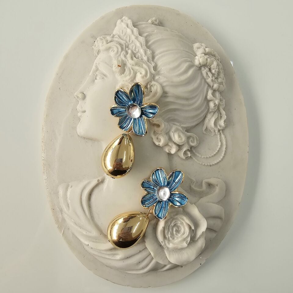 İthal Çiçek Küpe Mavi