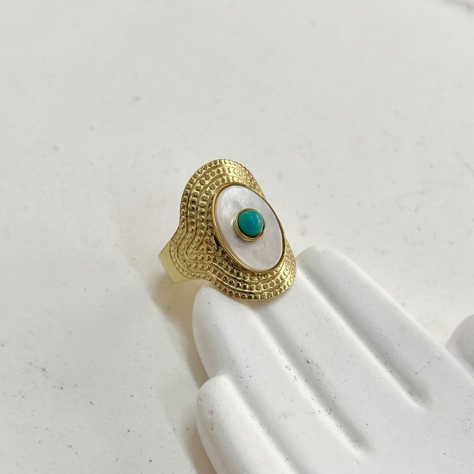 Çelik Turkuaz & Sedef Taşı Yüzük