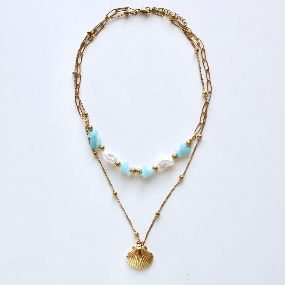 Çelik Deniz Kabuğu İkili Kolye