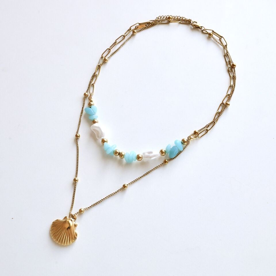 Çelik Deniz Kabuğu İkili Kolye