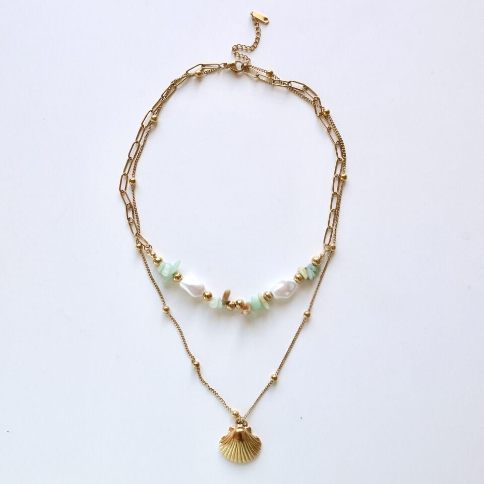 Çelik Deniz Kabuğu İkili Kolye