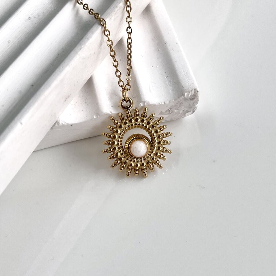 Çelik Beyaz Taşlı Kolye