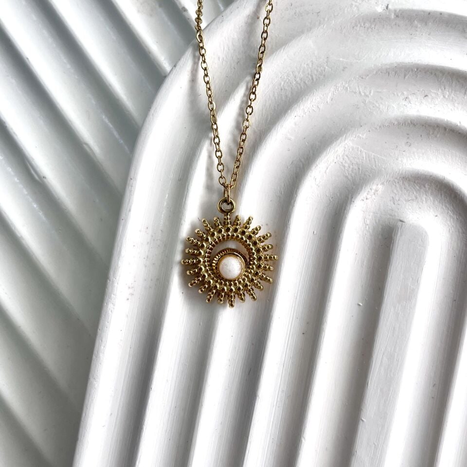 Çelik Beyaz Taşlı Kolye