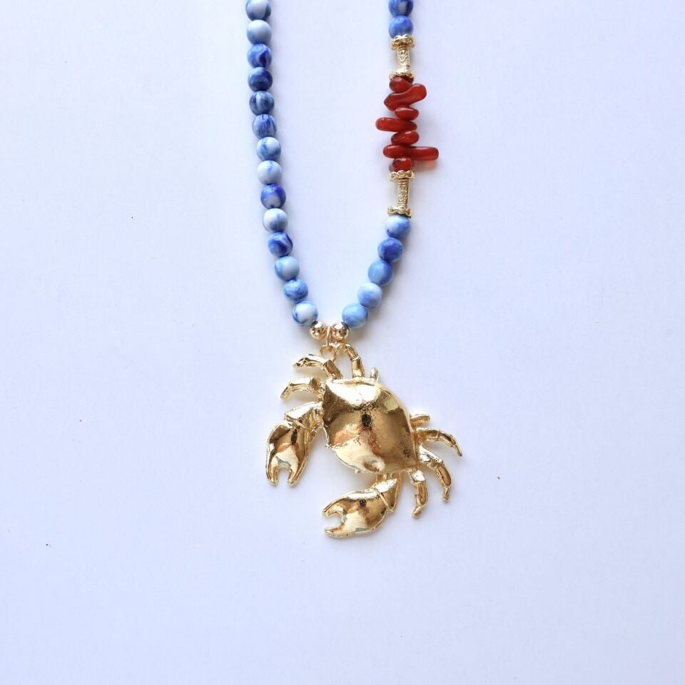 Lacivert Taşlı Yengeç Kolye