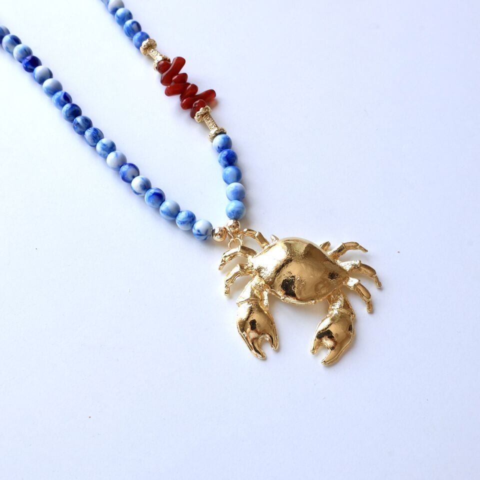 Lacivert Taşlı Yengeç Kolye