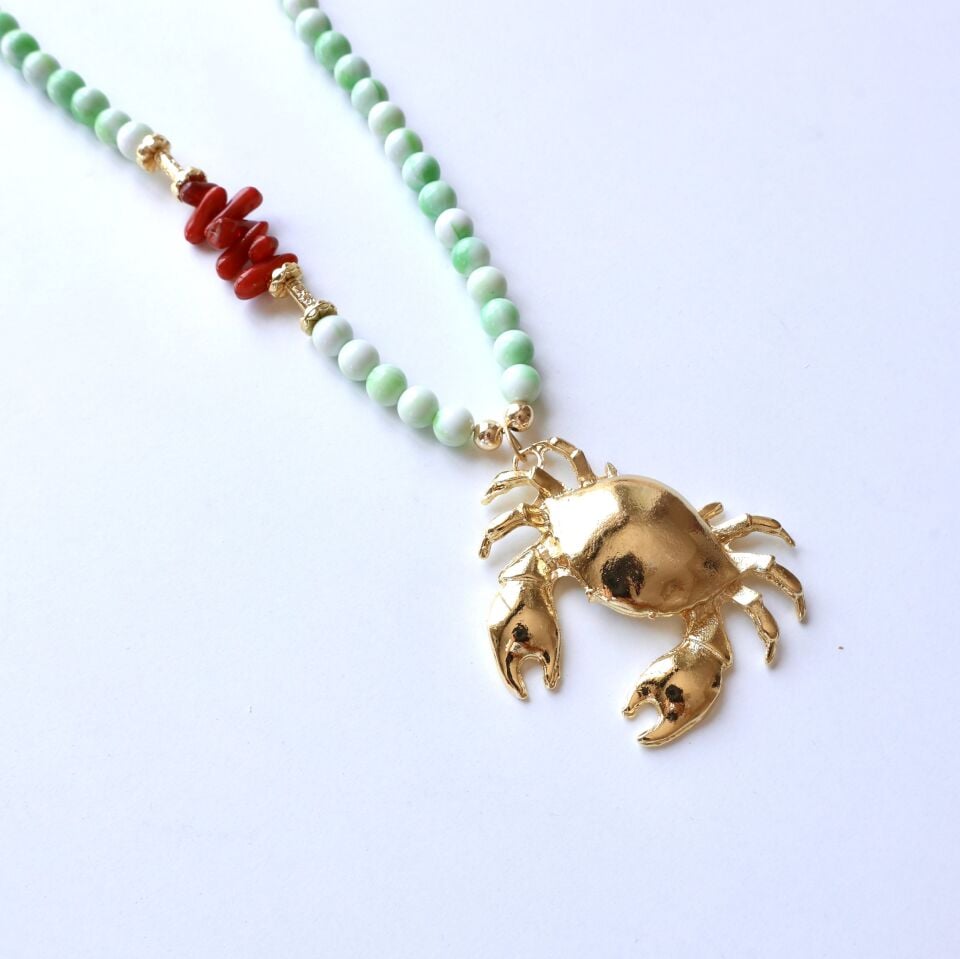 Yeşil Taşlı Yengeç Kolye