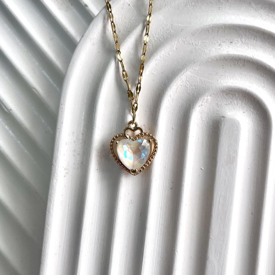 Çelik Kristal Kalp Kolye