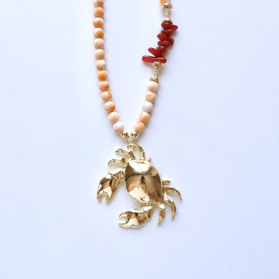 Turuncu Taşlı Yengeç Kolye