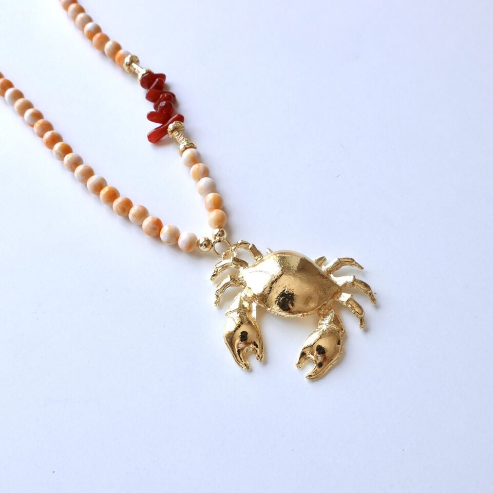 Turuncu Taşlı Yengeç Kolye