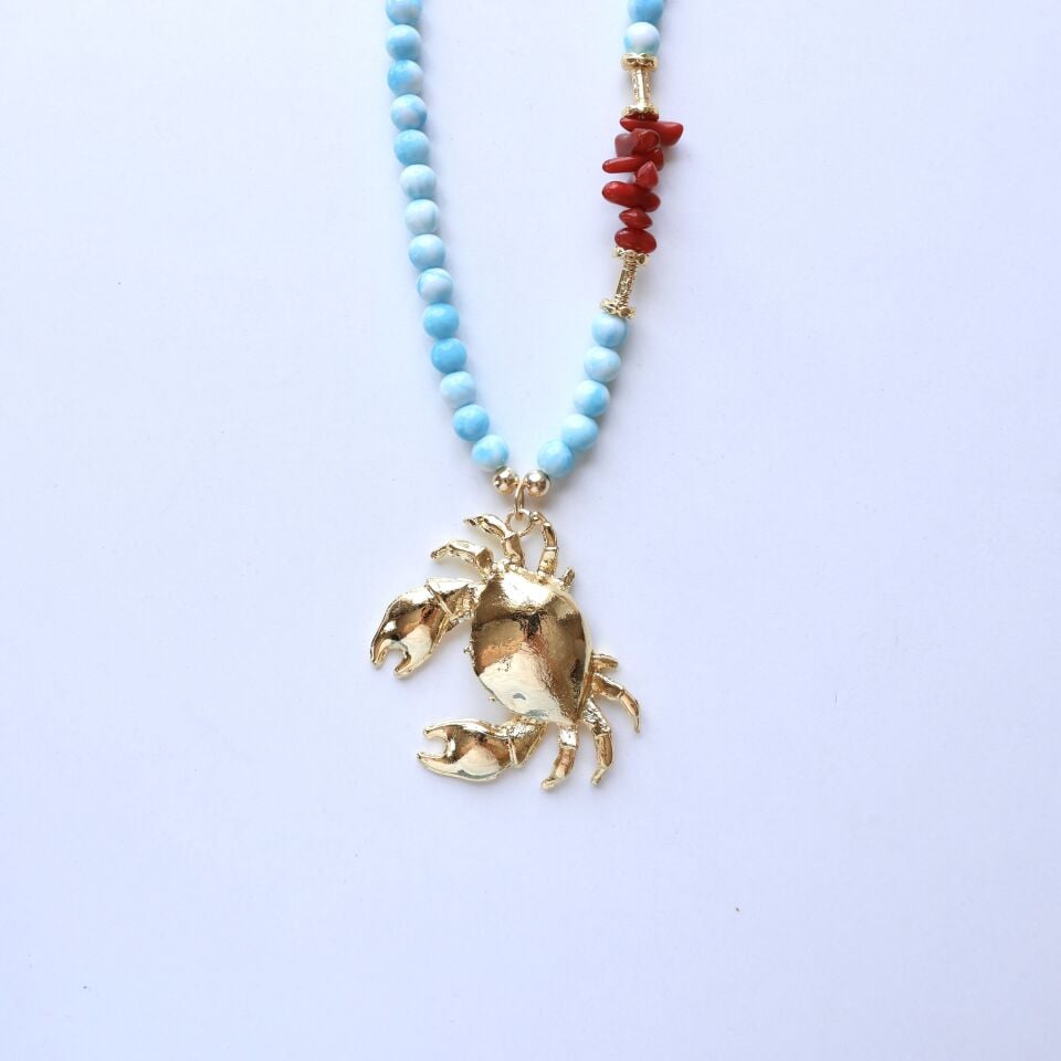 Mavi Taşlı Yengeç Kolye