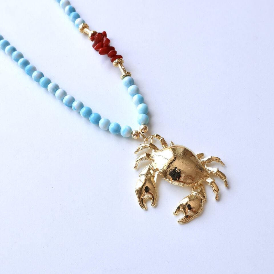 Mavi Taşlı Yengeç Kolye