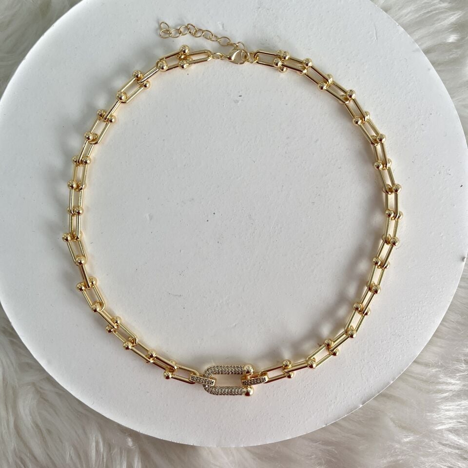 Çelik Zirkon Taşlı Tiffany Kolye