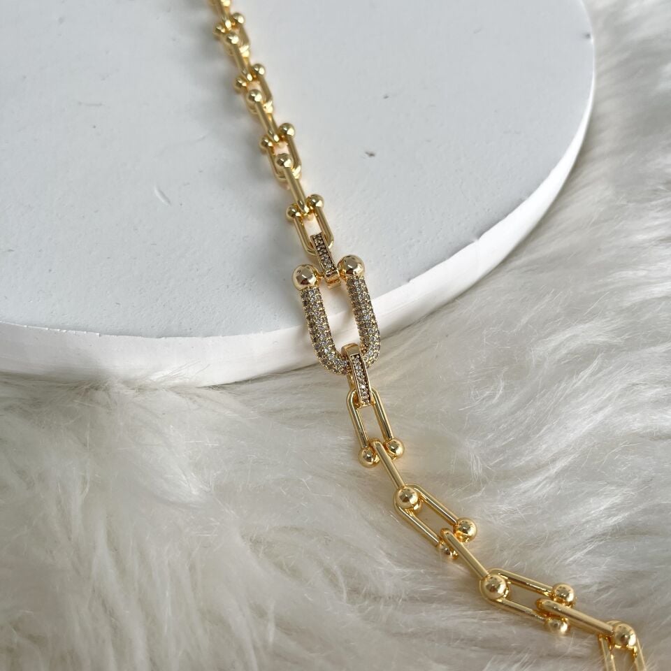 Çelik Zirkon Taşlı Tiffany Kolye