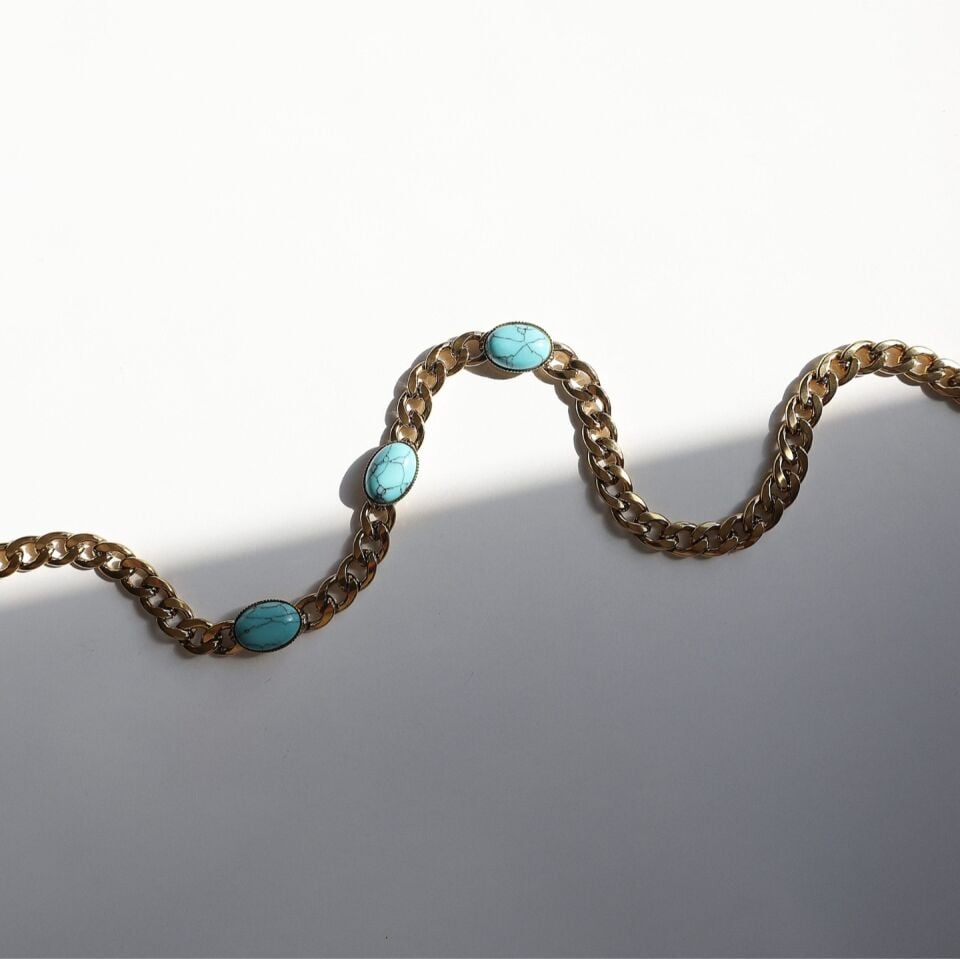 Çelik Turkuaz Taşı Kolye